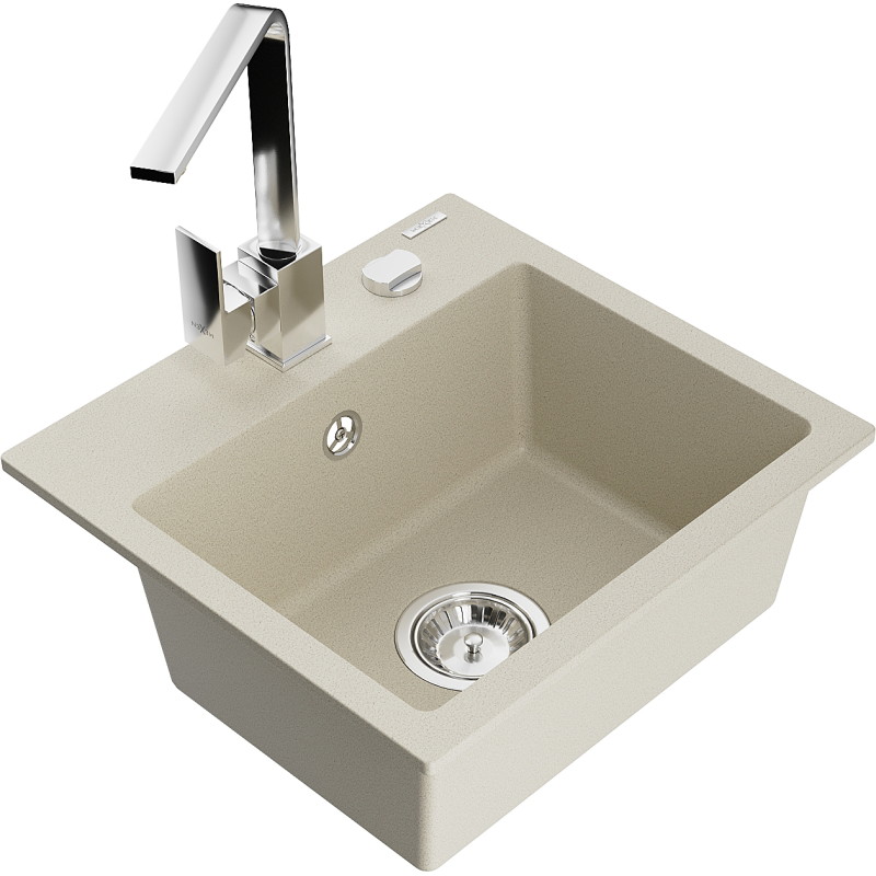 Mexen Milo Granitspüle einbecken mit Küchenarmatur Rita, beige - 6505-69-670300-00