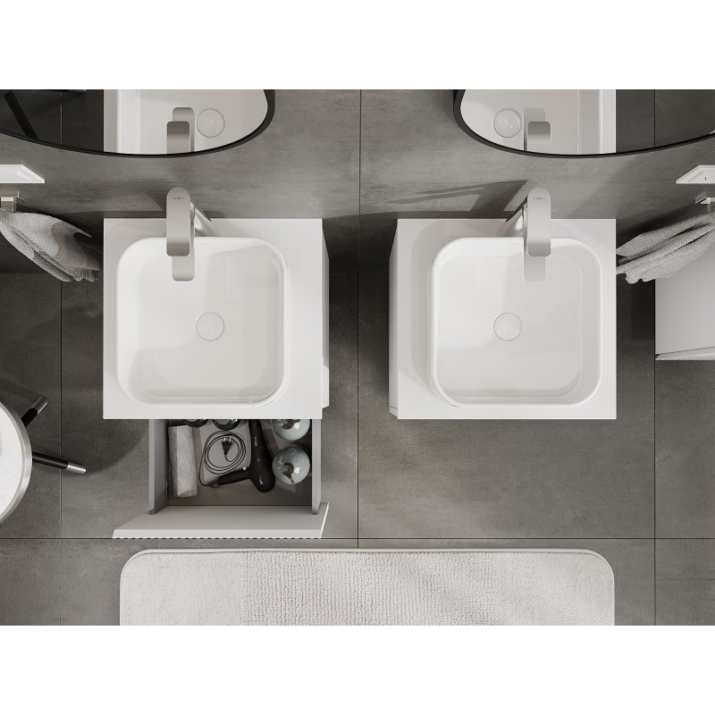 Mexen Rivel Badezimmerschrank unter Waschbecken 50 cm mit Arbeitsplatte, 1 Schublade, gerillt, weiß matt - 91A20-05047-1-BFC01