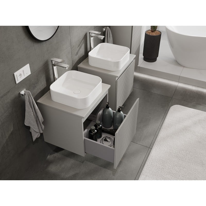 Mexen Rivel Badezimmerunterschrank 50 cm mit Arbeitsplatte, 1 Schublade, geriffelt, grau matt - 91A20-05047-1-BFC62