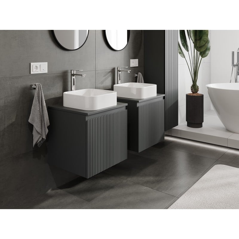 Mexen Rivel Badezimmerschrank unter dem Waschbecken 50 cm mit Arbeitsplatte, 1 Schublade, geriffelt, Graphit matt