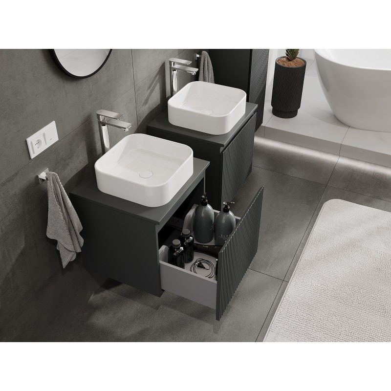 Mexen Rivel Badezimmerschrank unter dem Waschbecken 50 cm mit Arbeitsplatte, 1 Schublade, geriffelt, Graphit matt