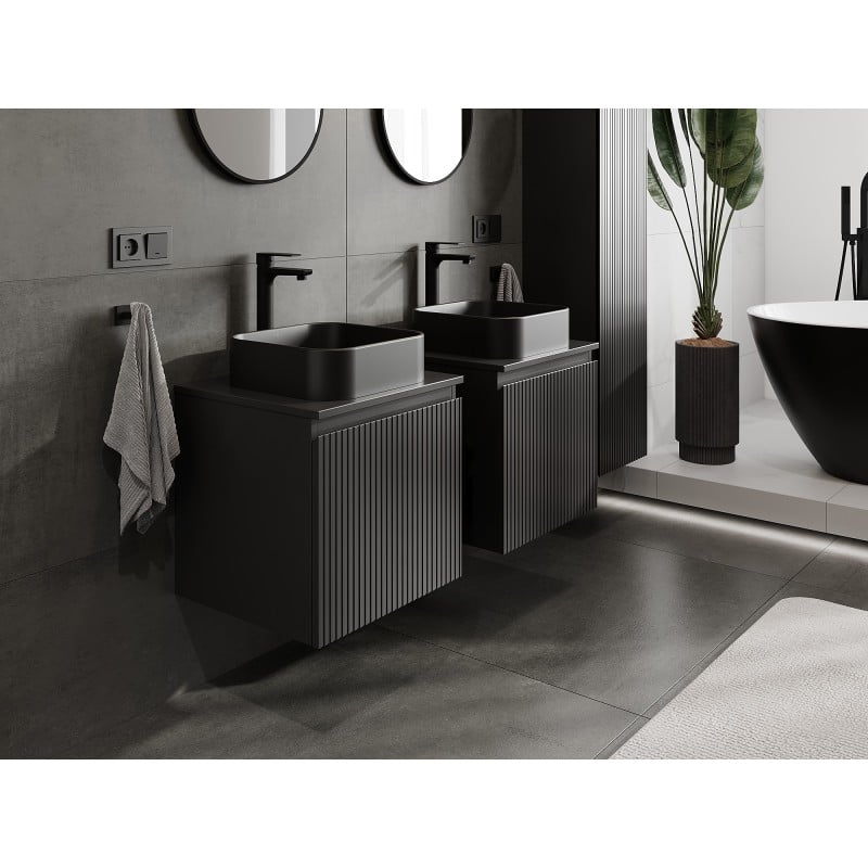 Mexen Rivel Badezimmer-Unterschrank 50 cm mit Arbeitsplatte, 1 Schublade, gerillt, schwarz matt - 91A20-05047-1-BFC71