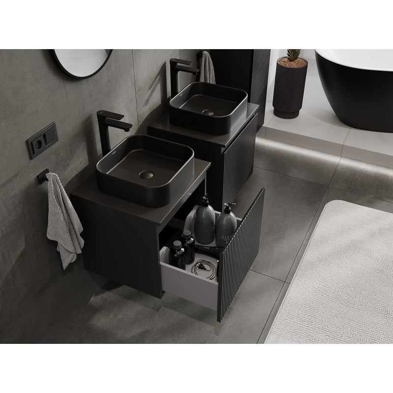 Mexen Rivel Badezimmer-Unterschrank 50 cm mit Arbeitsplatte, 1 Schublade, gerillt, schwarz matt - 91A20-05047-1-BFC71