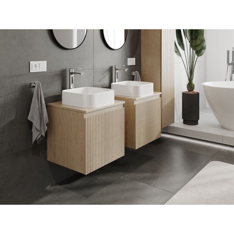 Mexen Rivel Badezimmer-Unterschrank 50 cm mit Arbeitsplatte, 1 Schublade, geriffelt, Eiche - 91A20-05047-1-BFC81