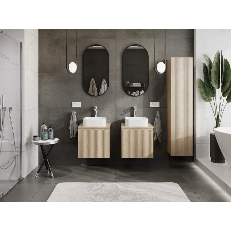 Mexen Rivel Badezimmer-Unterschrank 50 cm mit Arbeitsplatte, 1 Schublade, geriffelt, Eiche - 91A20-05047-1-BFC81