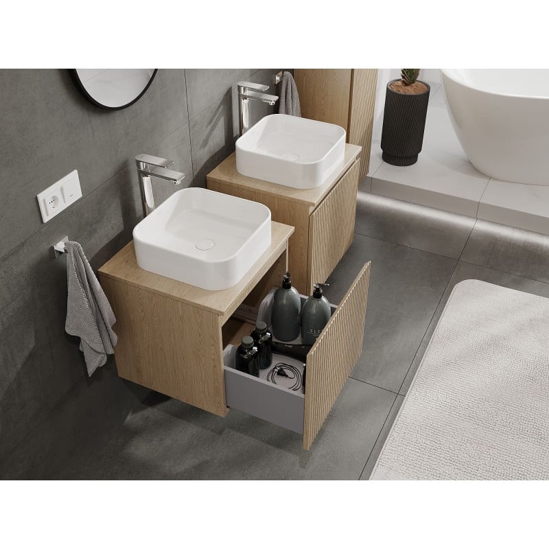 Mexen Rivel Badezimmer-Unterschrank 50 cm mit Arbeitsplatte, 1 Schublade, geriffelt, Eiche - 91A20-05047-1-BFC81