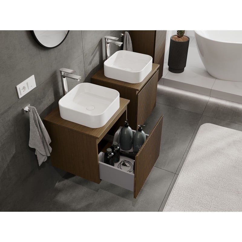 Mexen Rivel Badezimmerunterschrank 50 cm mit Oberfläche, 1 Schublade, geriffelt, Nussbaum - 91A20-05047-1-BFC86