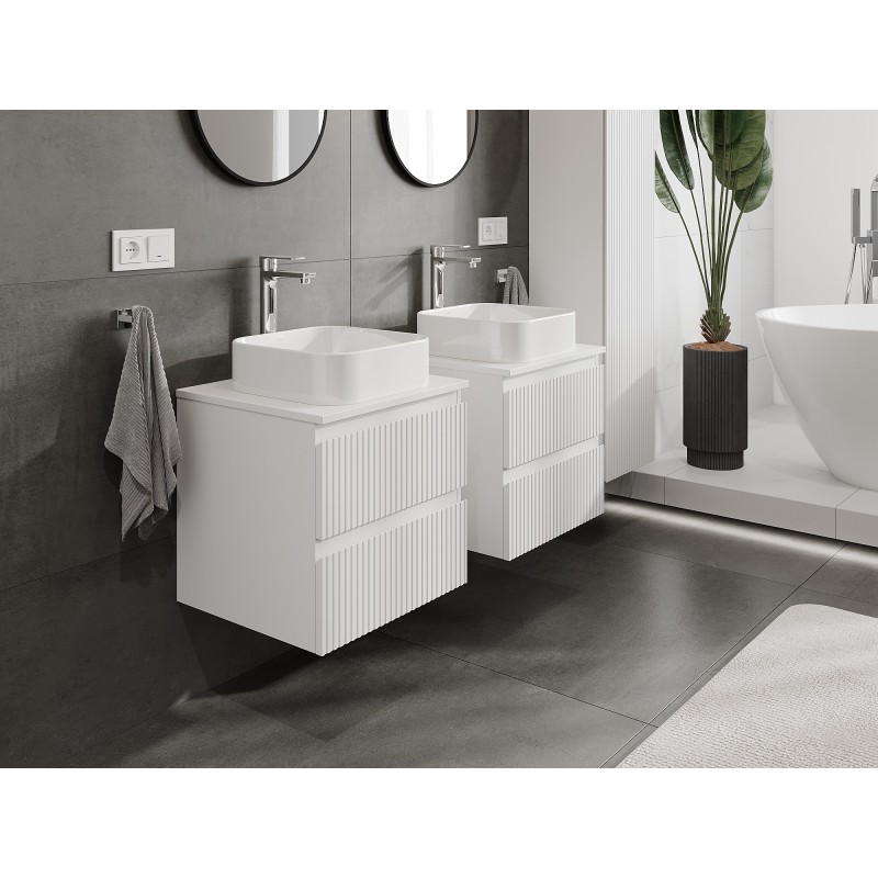 Mexen Rivel Badezimmerschrank 50 cm mit Platte, 2 Schubladen, geriffelt, weiß matt - 91A20-05047-2-BFFC01