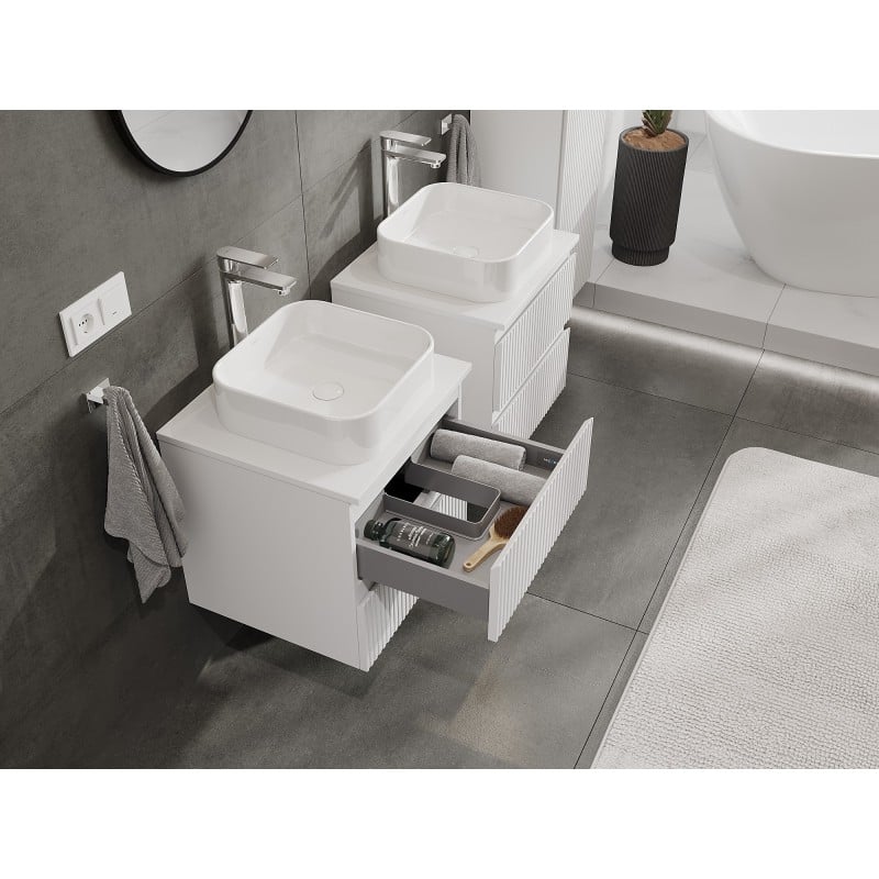 Mexen Rivel Badezimmerschrank 50 cm mit Platte, 2 Schubladen, geriffelt, weiß matt - 91A20-05047-2-BFFC01