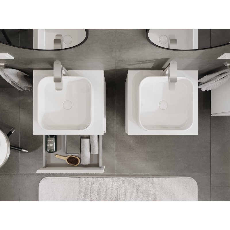 Mexen Rivel Badezimmerschrank 50 cm mit Platte, 2 Schubladen, geriffelt, weiß matt - 91A20-05047-2-BFFC01