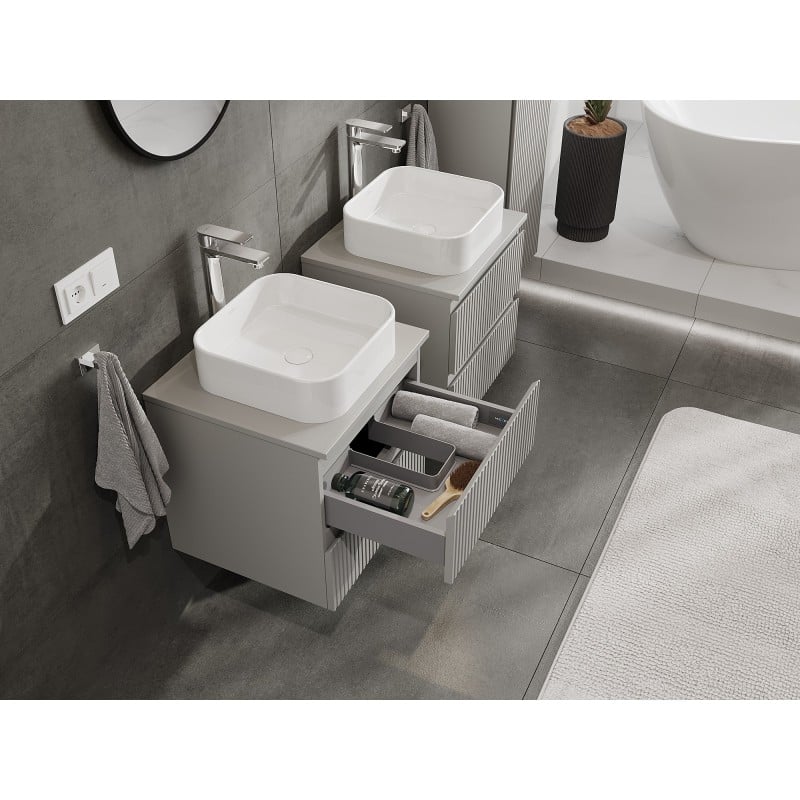 Mexen Rivel Badezimmerunterschrank 50 cm mit Arbeitsplatte, 2 Schubladen, geriffelt, grau matt - 91A20-05047-2-BFFC62