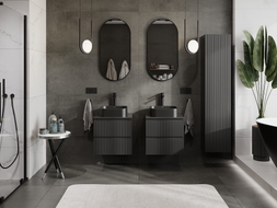 Mexen Rivel Badezimmer-Unterschrank 50 cm mit Platte, 2 Schubladen, geriffelt, schwarz matt - 91A20-05047-2-BFFC71