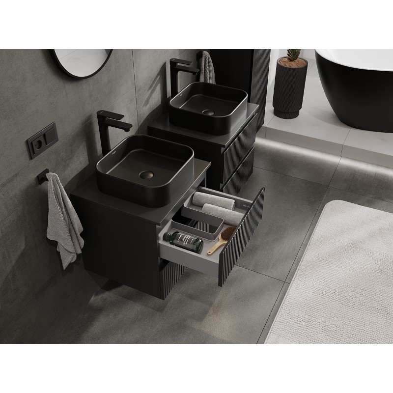 Mexen Rivel Badezimmer-Unterschrank 50 cm mit Platte, 2 Schubladen, geriffelt, schwarz matt - 91A20-05047-2-BFFC71