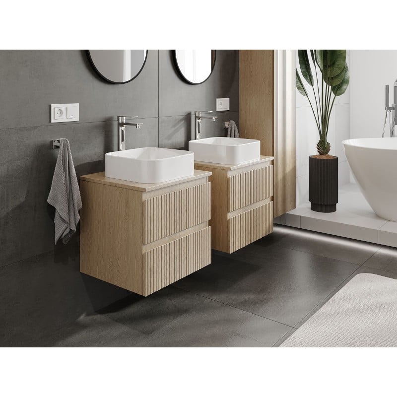 Mexen Rivel Badezimmerschrank 50 cm mit Arbeitsplatte, 2 Schubladen, gerillt, Eiche - 91A20-05047-2-BFFC81