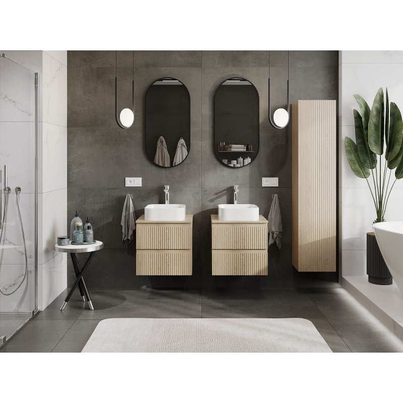 Mexen Rivel Badezimmerschrank 50 cm mit Arbeitsplatte, 2 Schubladen, gerillt, Eiche - 91A20-05047-2-BFFC81