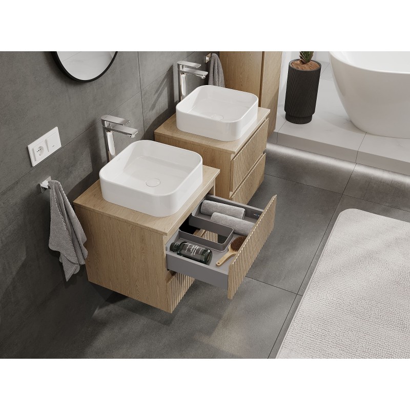 Mexen Rivel Badezimmerschrank 50 cm mit Arbeitsplatte, 2 Schubladen, gerillt, Eiche - 91A20-05047-2-BFFC81