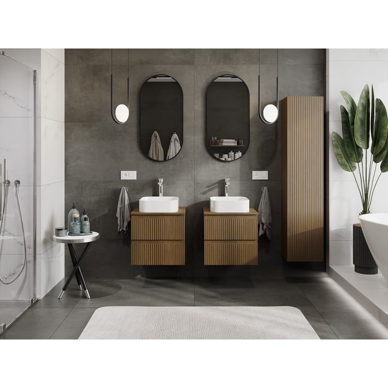 Mexen Rivel Badezimmerschrank 50 cm mit Arbeitsplatte, 2 Schubladen, geriffelt, Nussbaum - 91A20-05047-2-BFFC86