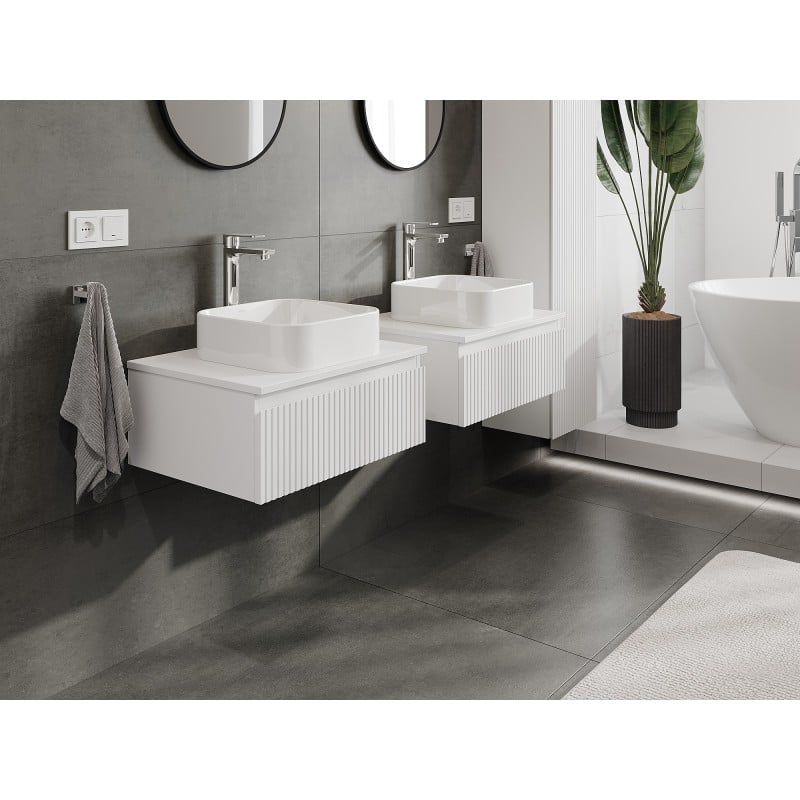 Mexen Rivel Badezimmerschrank 60 cm mit Arbeitsplatte, 1 Schublade, geriffelt, weiß matt - 91A20-06023-1-BFC01