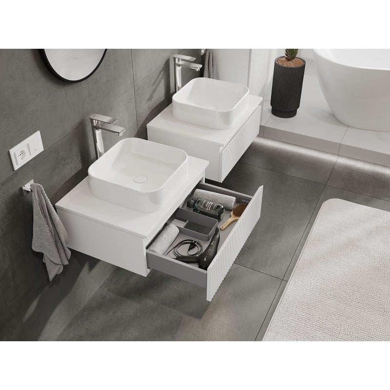Mexen Rivel Badezimmerschrank 60 cm mit Arbeitsplatte, 1 Schublade, geriffelt, weiß matt - 91A20-06023-1-BFC01