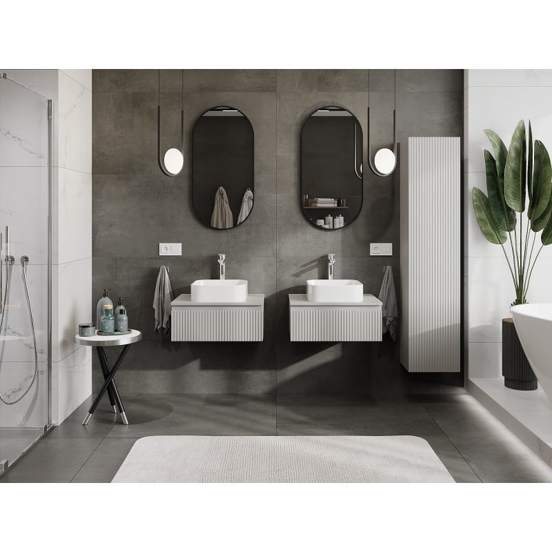 Mexen Rivel Badezimmerschrank unter Waschbecken 60 cm mit Arbeitsplatte, 1 Schublade, gerillt, grau matt - 91A20-06023-1-BFC62