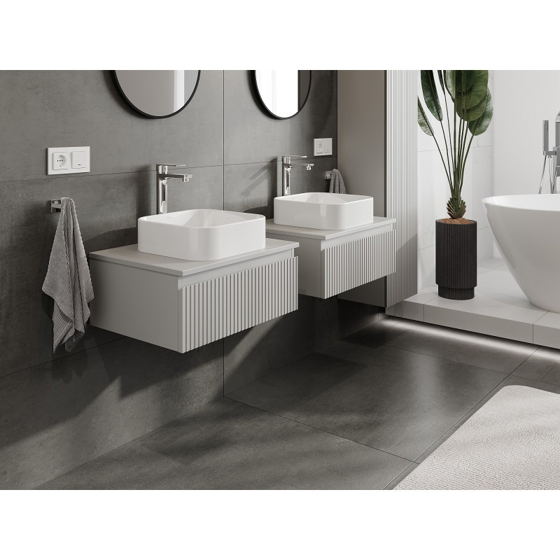 Mexen Rivel Badezimmerschrank für Waschtisch 60 cm mit Arbeitsplatte, 1 Schublade, geriffelt, grau matt - 91A20-06023-1-BFC62