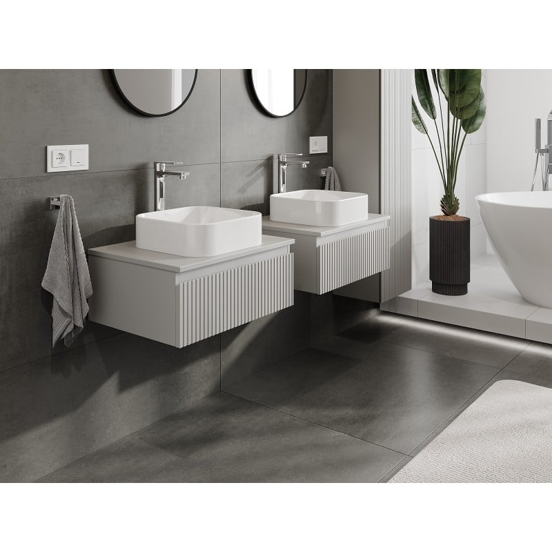 Mexen Rivel Badezimmerschrank unter Waschbecken 60 cm mit Arbeitsplatte, 1 Schublade, gerillt, grau matt - 91A20-06023-1-BFC62