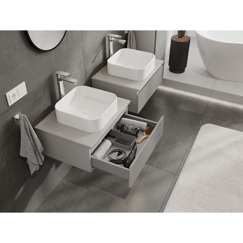 Mexen Rivel Badezimmerschrank für Waschtisch 60 cm mit Arbeitsplatte, 1 Schublade, geriffelt, grau matt - 91A20-06023-1-BFC62