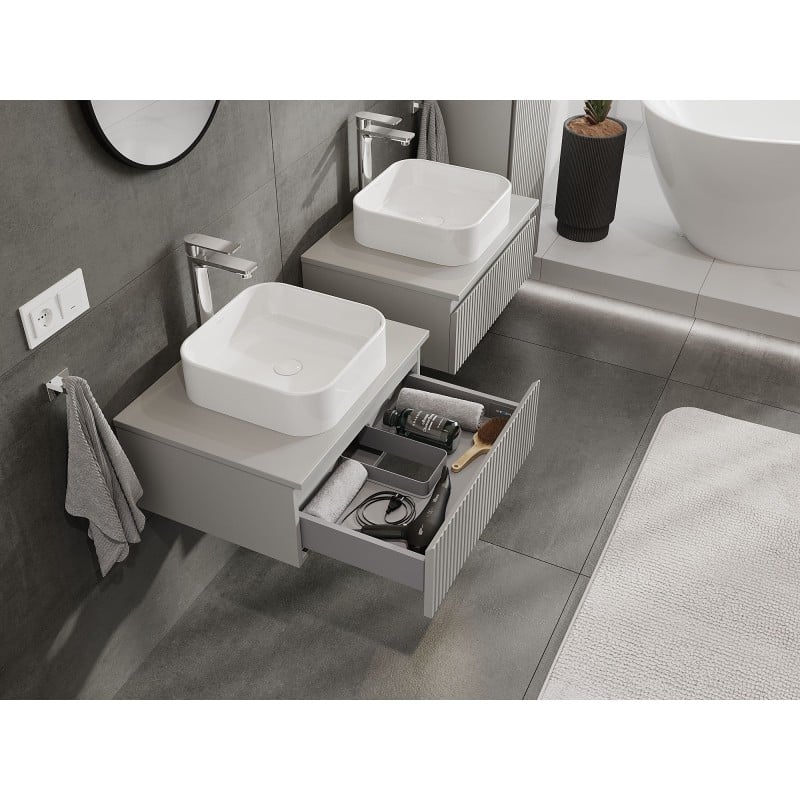 Mexen Rivel Badezimmerschrank unter Waschbecken 60 cm mit Arbeitsplatte, 1 Schublade, gerillt, grau matt - 91A20-06023-1-BFC62