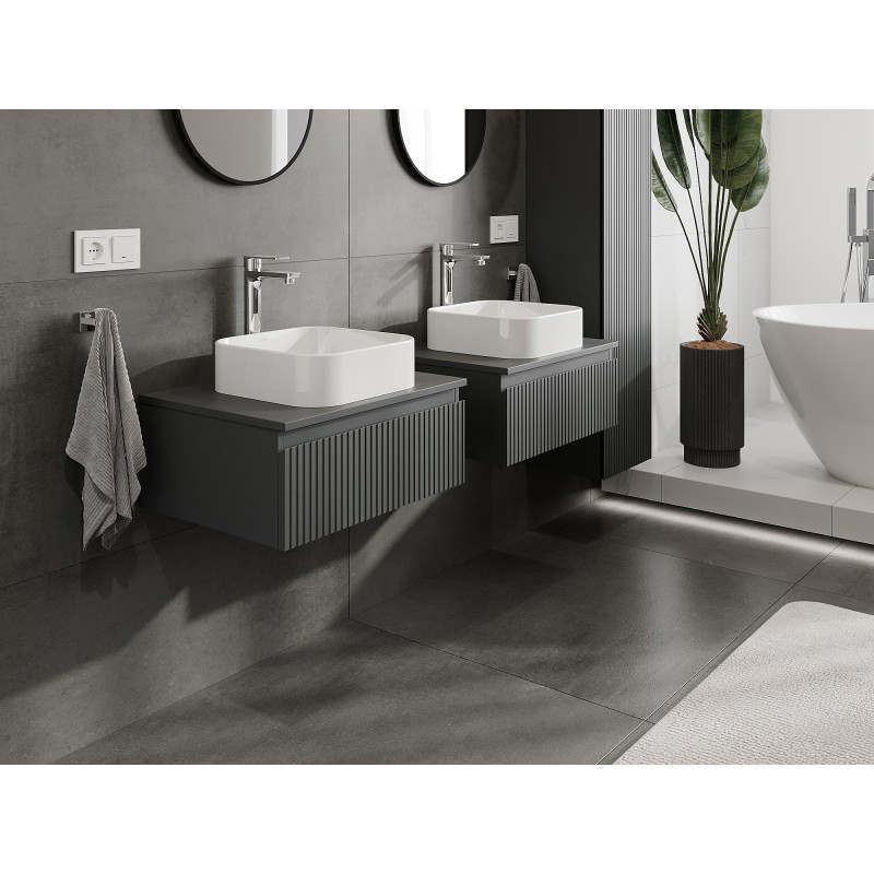 Mexen Rivel Badezimmerschrank 60 cm unter Waschbecken mit Arbeitsplatte, 1 Schublade, geriffelt, Graphit matt