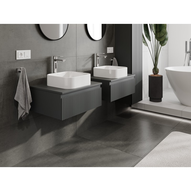 Mexen Rivel Badezimmerunterschrank 60 cm mit Arbeitsplatte, 1 Schublade, gerillt, Graphit matt - 91A20-06023-1-BFC66
