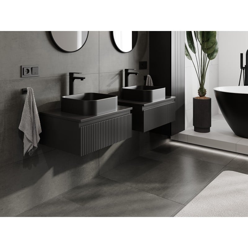 Mexen Rivel Badezimmerschrank 60 cm mit Arbeitsplatte, 1 Schublade, geriffelt, schwarz matt - 91A20-06023-1-BFC71