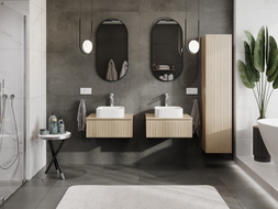 Mexen Rivel Badezimmerschrank 60 cm mit Waschbeckenplatte, 1 Schublade, profiliert, Eiche - 91A20-06023-1-BFC81