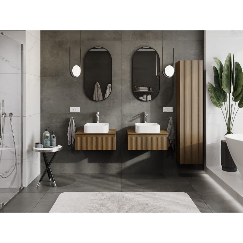 Mexen Rivel Badezimmerunterschrank 60 cm mit Arbeitsplatte, 1 Schublade, gerillt, Nussbaum - 91A20-06023-1-BFC86