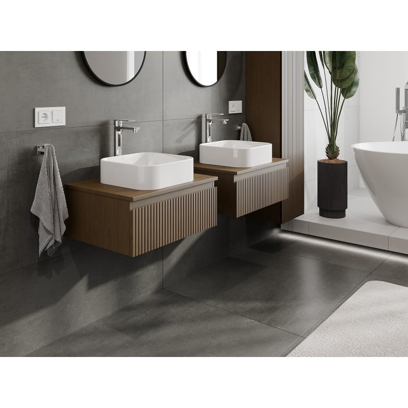 Mexen Rivel Badezimmerunterschrank 60 cm mit Arbeitsplatte, 1 Schublade, gerillt, Nussbaum - 91A20-06023-1-BFC86