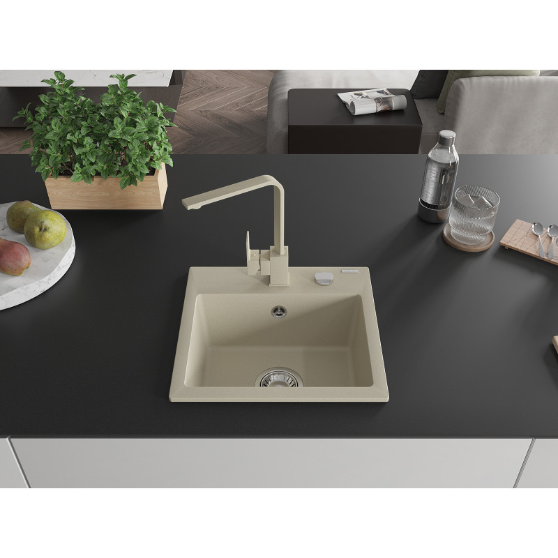 Mexen Milo Granitspüle 1-beckig mit Küchenarmatur Rita, beige - 6505-69-670300-69