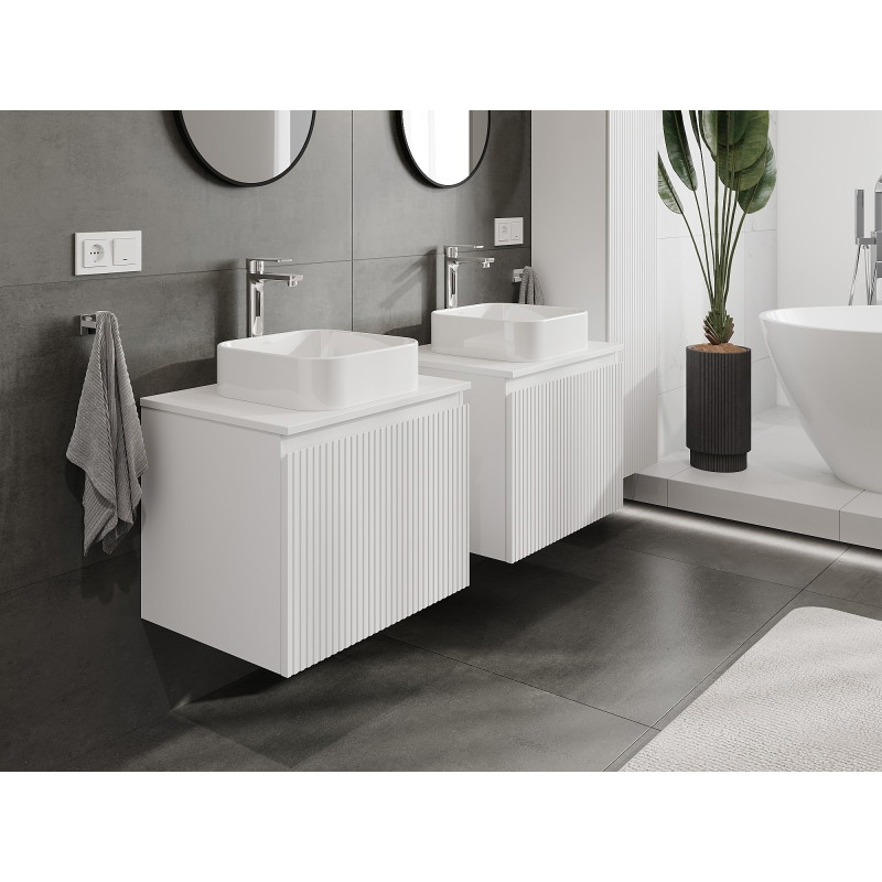 Mexen Rivel Badezimmerschrank für Waschbecken 60 cm mit Platte, 1 Schublade, geriffelt, weiß matt - 91A20-06047-1-BFC01