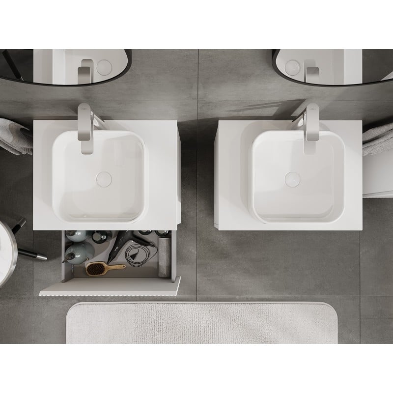 Mexen Rivel Badezimmerschrank für Waschbecken 60 cm mit Arbeitsplatte, 1 Schublade, geriffelt, weiß matt - 91A20-06047-1-BFC01