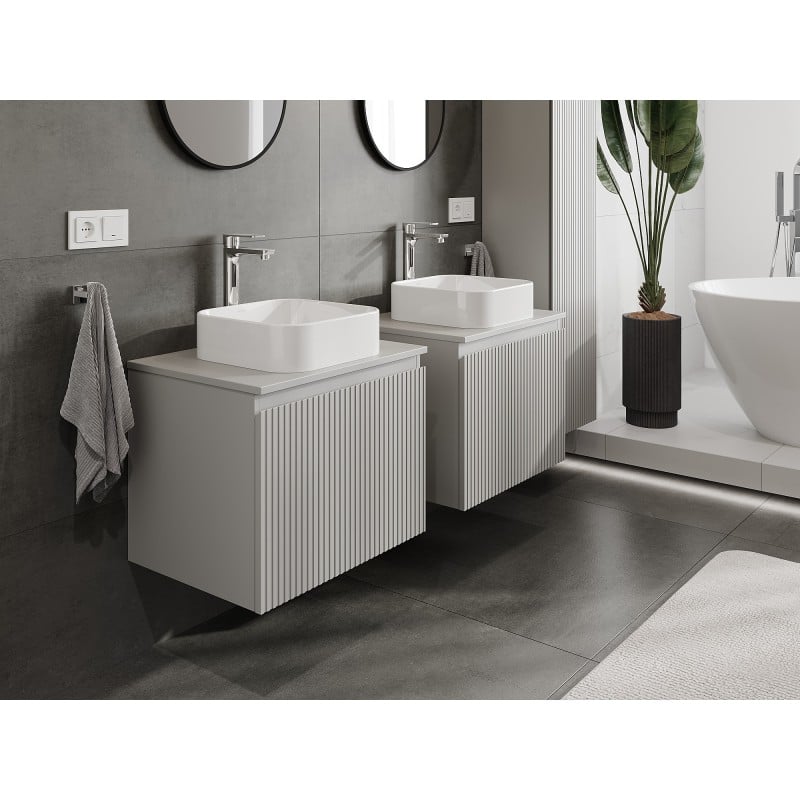 Mexen Rivel 60 cm Badezimmerunterschrank mit Arbeitsplatte, 1 Schublade, geriffelt, grau matt - 91A20-06047-1-BFC62