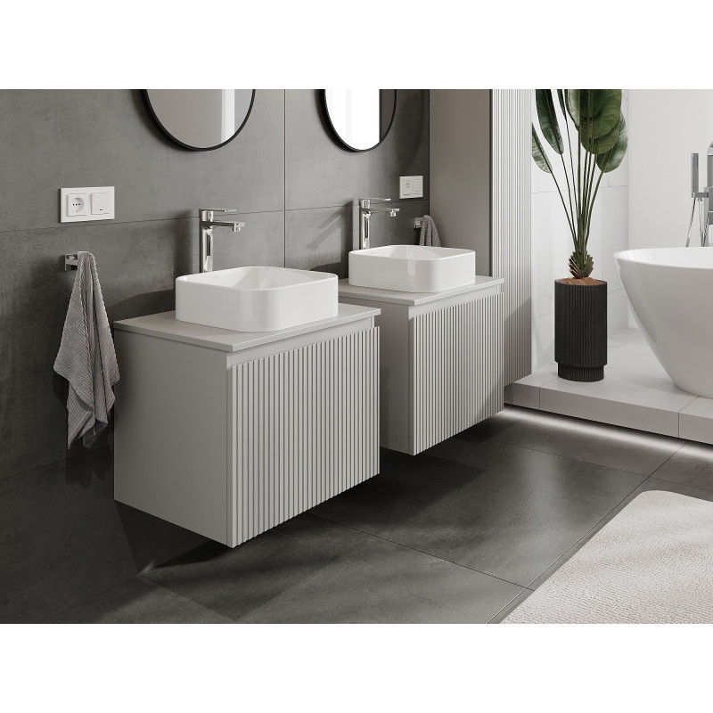 Mexen Rivel Badezimmerunterschrank 60 cm mit Arbeitsplatte, 1 Schublade, gerillt, grau matt - 91A20-06047-1-BFC62