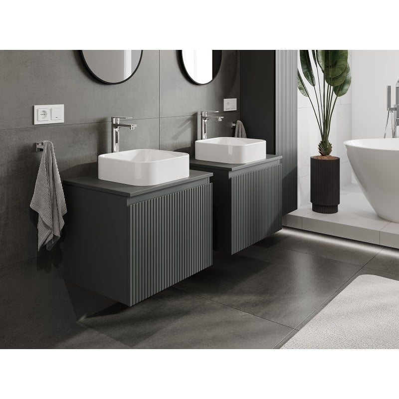 Mexen Rivel Badezimmer-Unterschrank 60 cm mit Arbeitsplatte, 1 Schublade, geriffelt, Grafit matt - 91A20-06047-1-BFC66