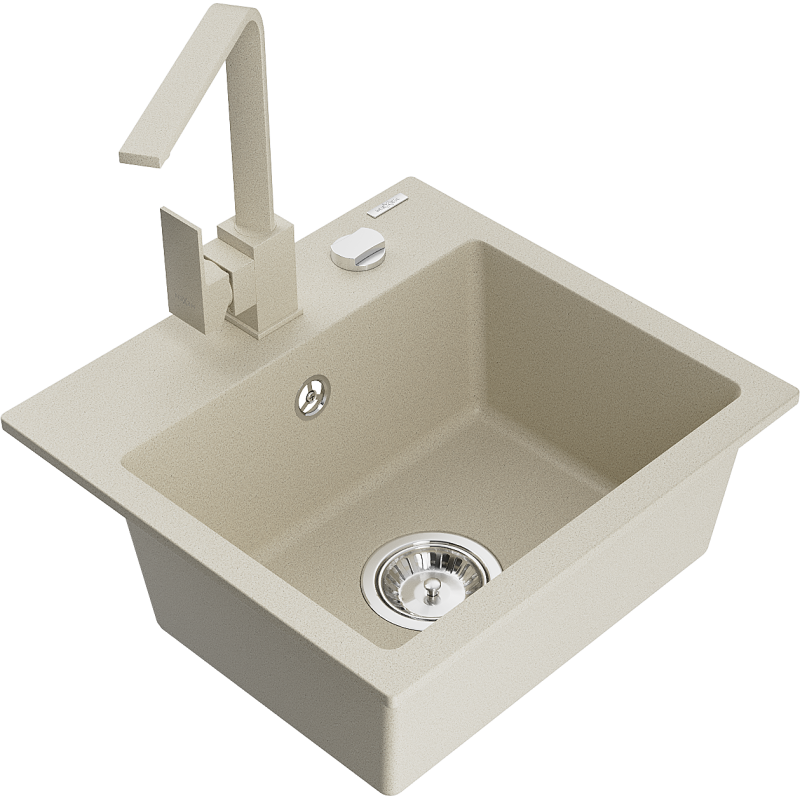 Mexen Milo 1-Becken-Granit-Spüle mit Mischbatterie Rita, Beige - 6505-69-670300-69