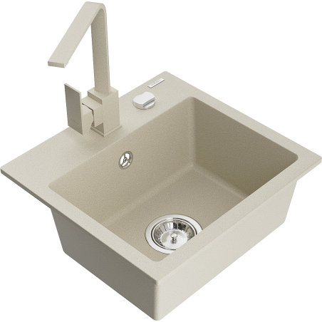 Mexen Milo 1-Becken-Granit-Spüle mit Mischbatterie Rita, Beige - 6505-69-670300-69