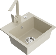 Mexen Milo Granitspüle 1-beckig mit Küchenarmatur Rita, beige - 6505-69-670300-69