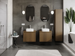 Mexen Rivel Badezimmer-Unterschrank 60 cm mit Arbeitsplatte, 1 Schublade, geriffelt, Nussbaum - 91A20-06047-1-BFC86