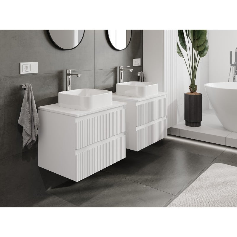 Mexen Rivel Badezimmerunterschrank 60 cm mit Platte, 2 Schubladen, geriffelt, weiß matt - 91A20-06047-2-BFFC01
