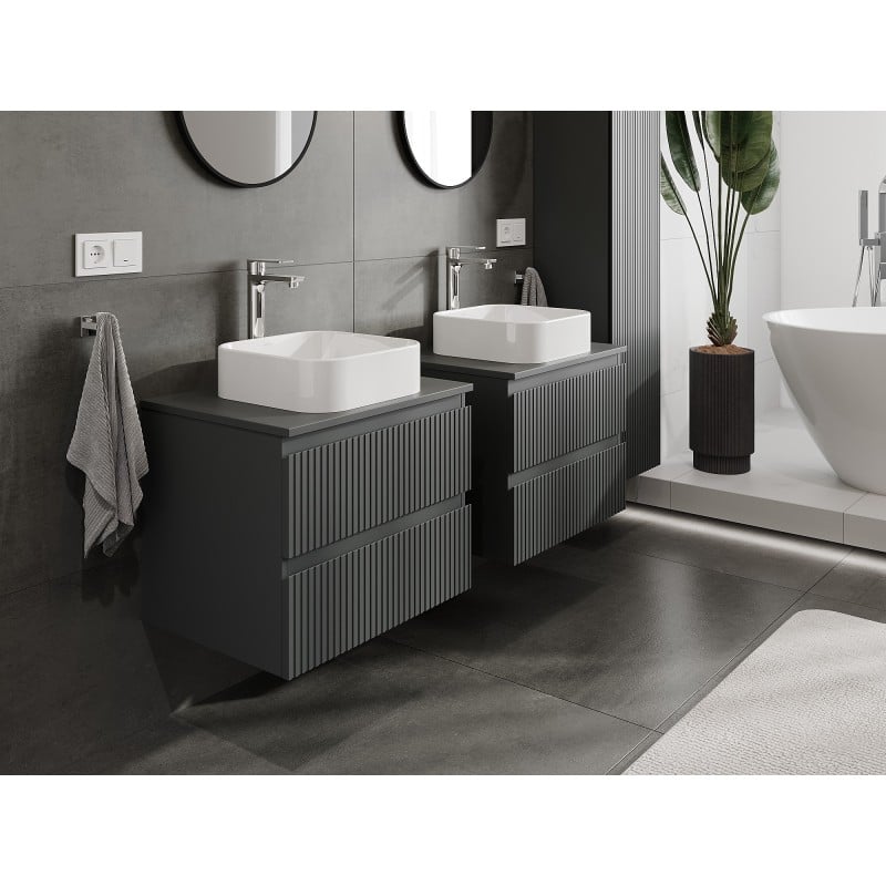 Mexen Rivel Badezimmerunterschrank 60 cm mit Arbeitsplatte, 2 Schubladen, geriffelt, matt Graphit - 91A20-06047-2-BFFC66