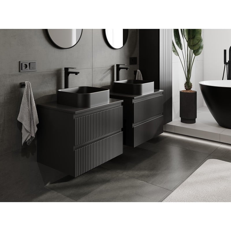 Mexen Rivel Badezimmer-Unterschrank 60 cm mit Platte, 2 Schubladen, gerillt, schwarz matt - 91A20-06047-2-BFFC71