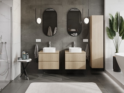 Mexen Rivel Badezimmer-Unterschrank 60 cm mit Arbeitsplatte, 2 Schubladen, geriffelt, Eiche - 91A20-06047-2-BFFC81