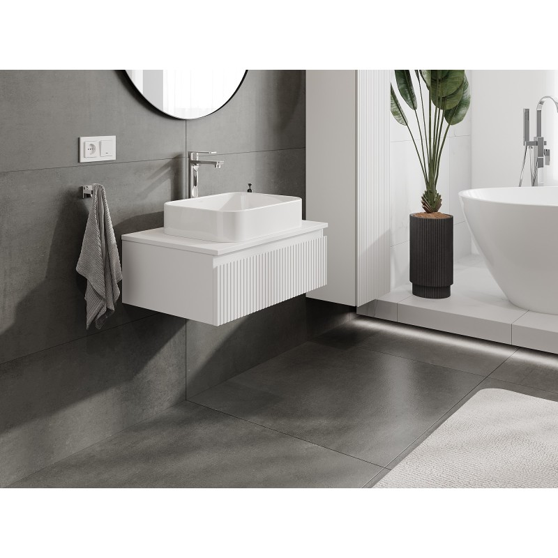 Mexen Rivel Badezimmerschrank 70 cm mit Platte, 1 Schublade, geriffelt, weiß matt - 91A20-07023-1-BFC01
