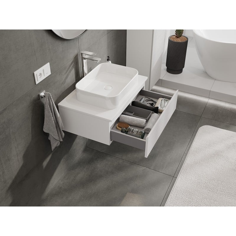 Mexen Rivel Badezimmerschrank 70 cm mit Platte, 1 Schublade, geriffelt, weiß matt - 91A20-07023-1-BFC01